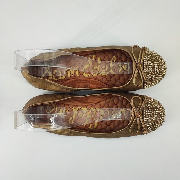 Sam Edelman Women's  Gold Leather Spiked Flats  Size 6.5M - Picture 4 of 8